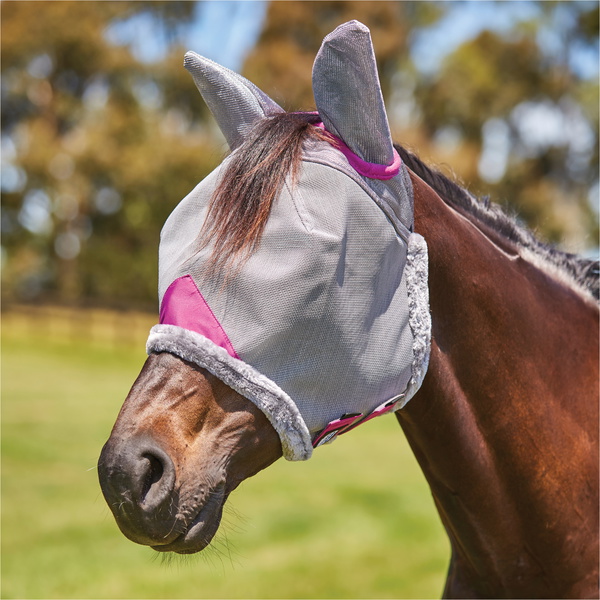 2025 Weatherbeeta Comfitec Deluxe Durable Mesh Mask With Ears 1009429 - Grey Purple